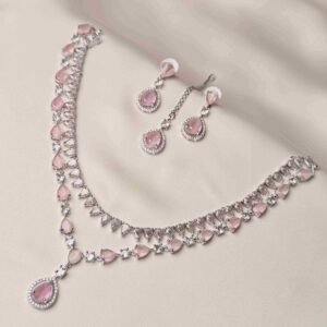 The Iris Cascading Set pink teardrop necklace earrings and teeka
