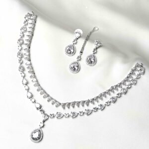 The Iris Cascading Set pink teardrop necklace earrings and teeka