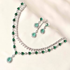The Iris Cascading Set mint green teardrop necklace earrings and teeka