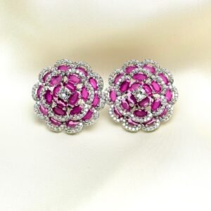 Floral Rosette Choker Set matching pink flower earrings with layered crystal-inspired detailing