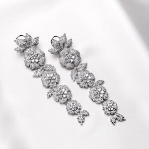 Crystal flora drops silver-tone earrings with cascading sparkling flowers and leaves
